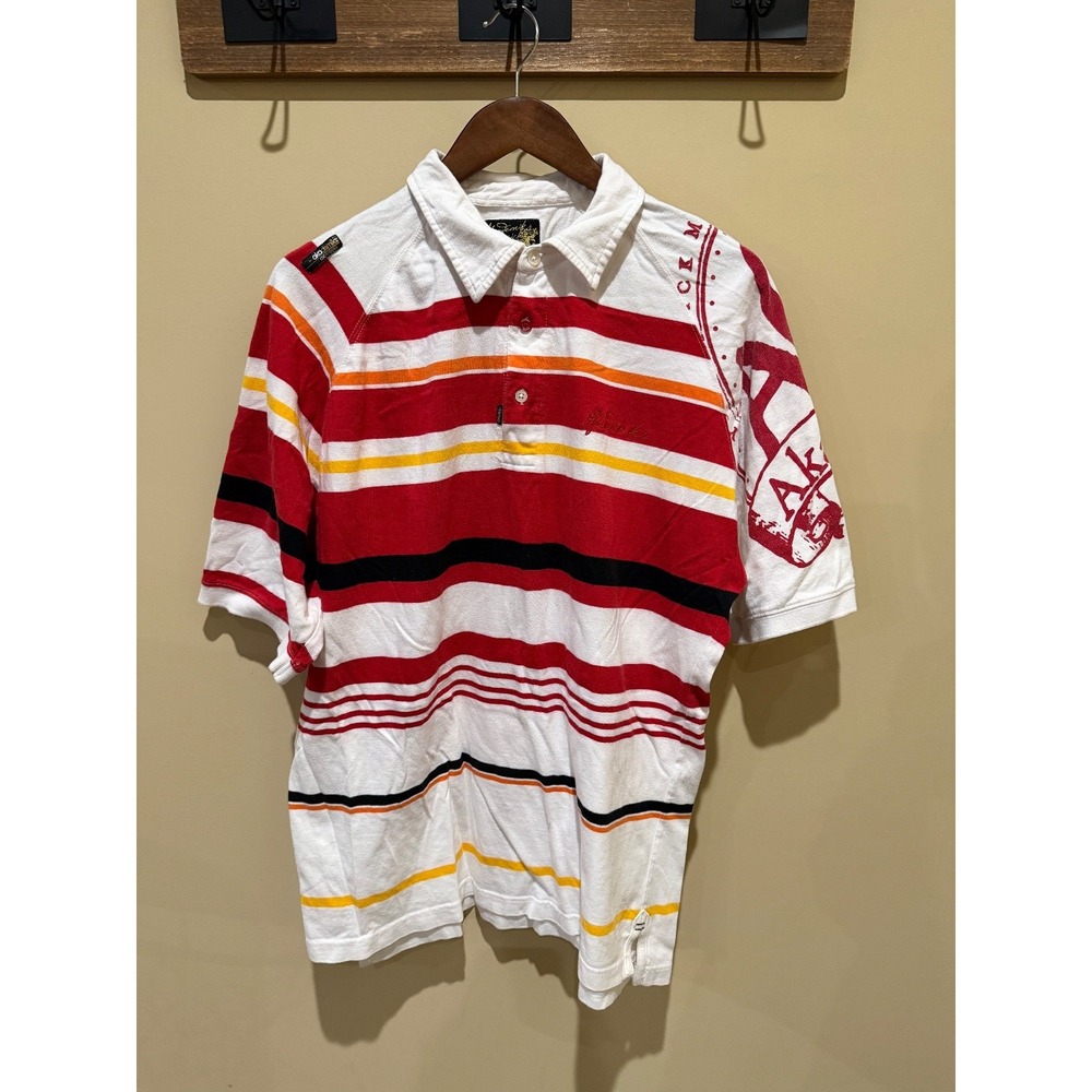 Men's Akademiks Collared Striped Shirt White‎ Size Large